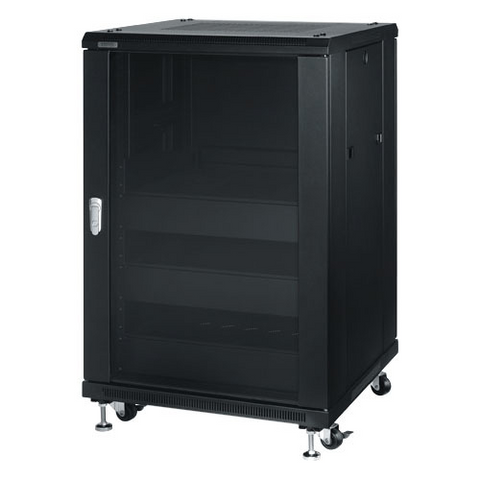 18 Space Pre-Built Enclosed Rack Assy With Locking Glass Door and Fans