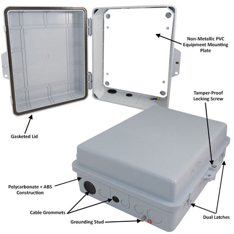 Altelix 14x11x5 Polycarbonate + ABS Indoor / Outdoor RF Transparent WiFi Access Point Enclosure with PVC Non-Metallic Equipment Mounting Plate