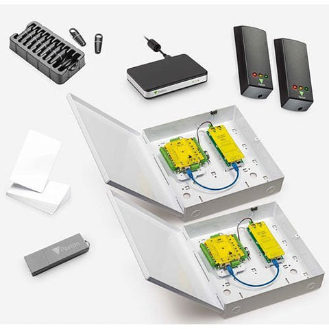 Paxton 2-door access control with remote access panel kit, low voltage PSU, includes 2 RFID Readers, 10 Key Fobs/Cards