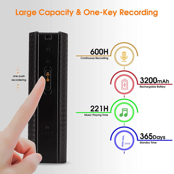 Voice Activated Audio Recorder, 32GB one touch key recording